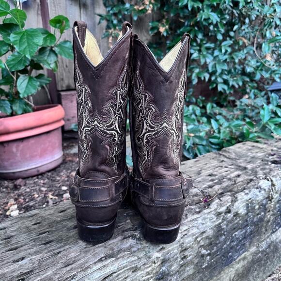 E & A Outlaws Western Wear Cowboy Brown Leather Strap Boots Women's Size 7 US - Picture 5 of 12
